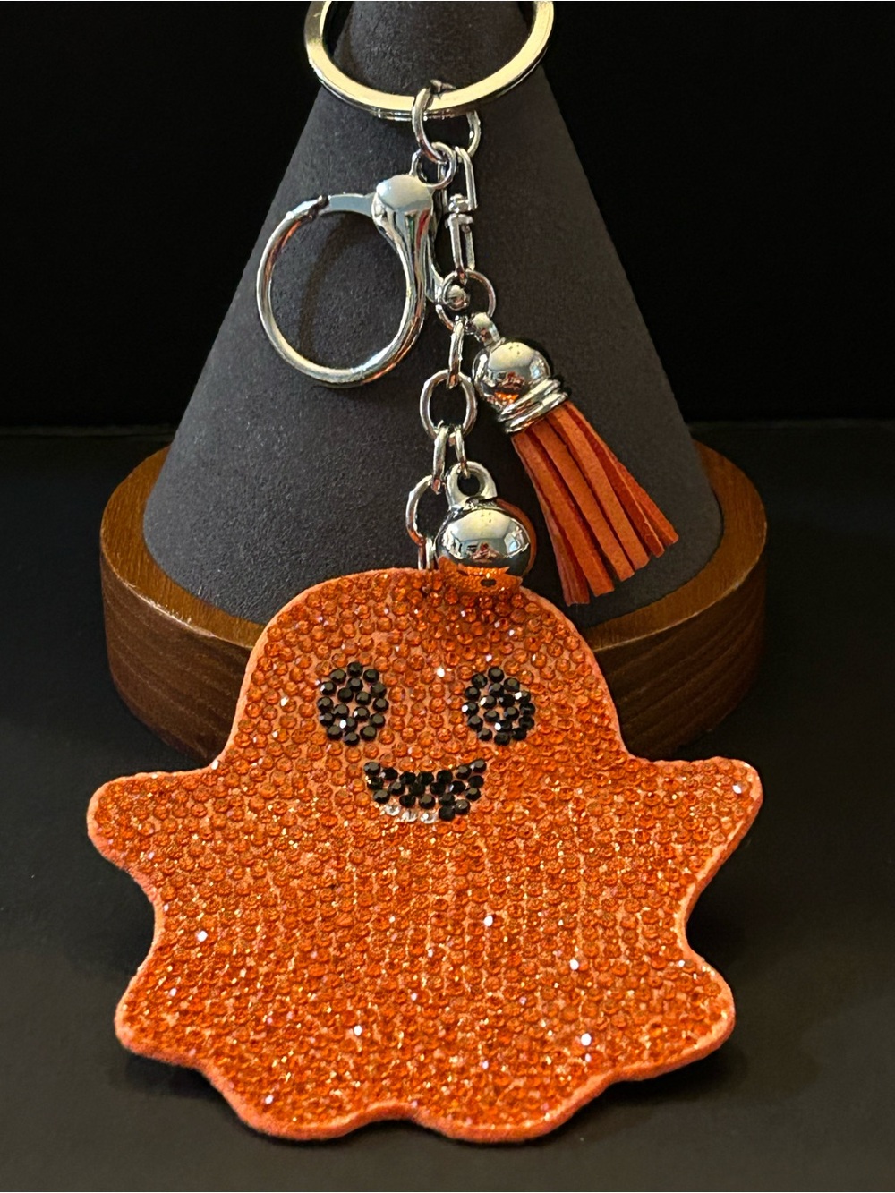 Mint Orange Glitter Ghost Keychain Charm with Tassel